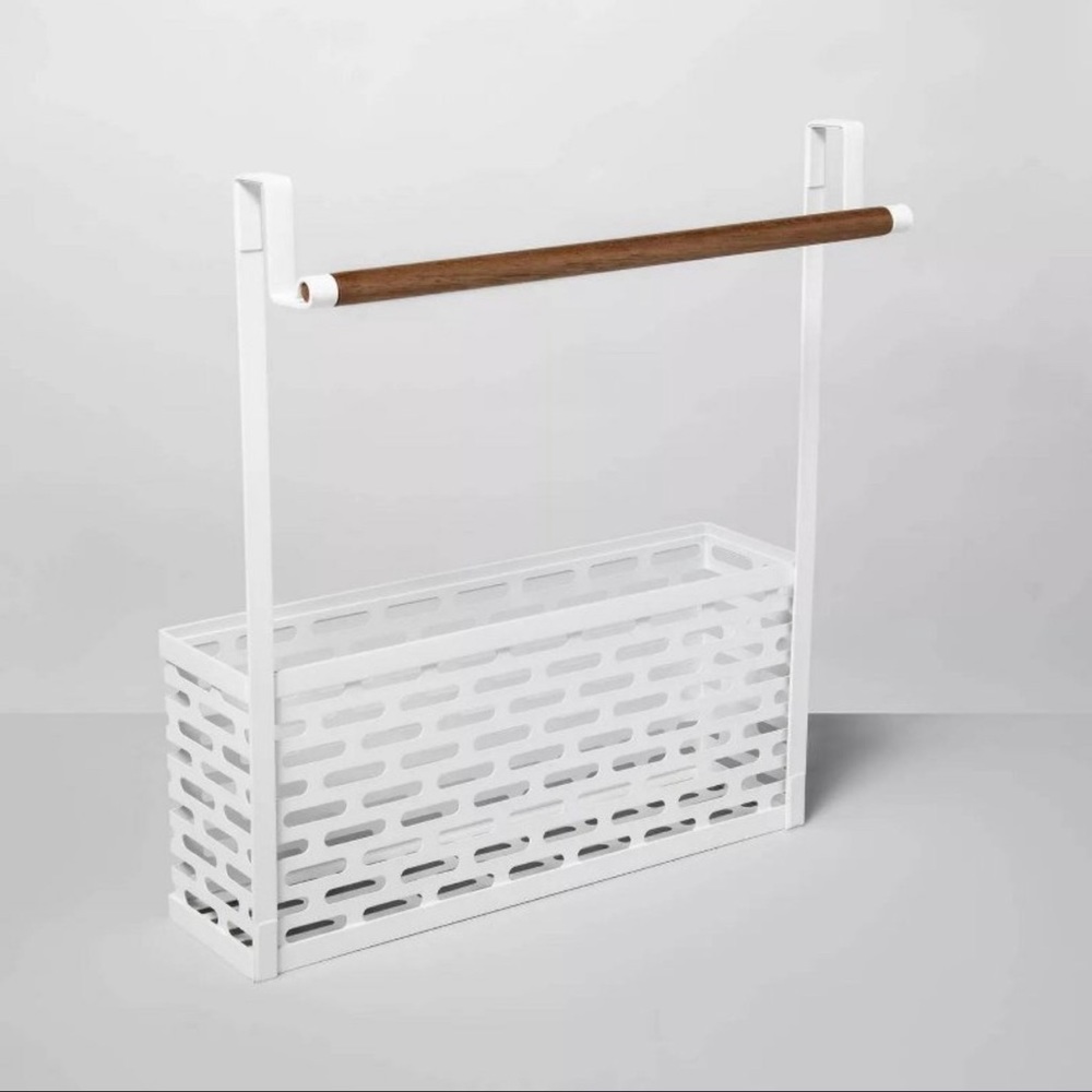 Punched metal over the door organizer.